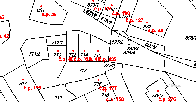 Přerov VI-Újezdec 132, Přerov na parcele st. 715 v KÚ Újezdec u Přerova, Katastrální mapa