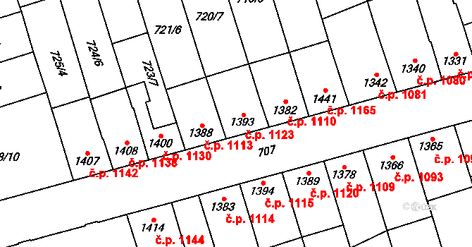 Kojetín I-Město 1123, Kojetín na parcele st. 1393 v KÚ Kojetín, Katastrální mapa