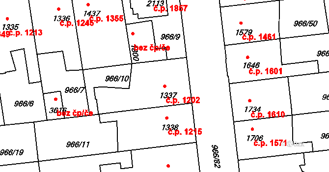Nymburk 1202 na parcele st. 1337 v KÚ Nymburk, Katastrální mapa