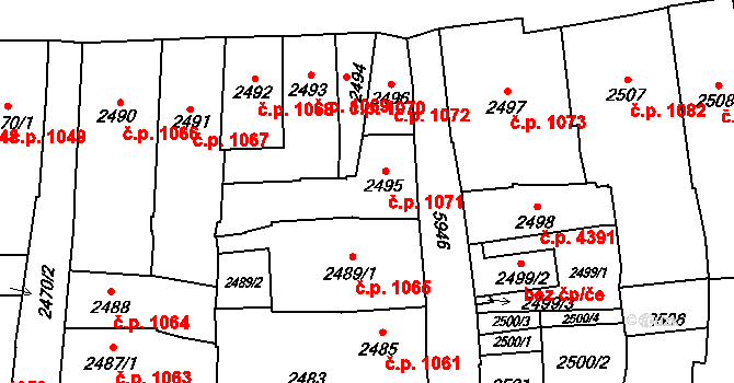 Jihlava 1071 na parcele st. 2495 v KÚ Jihlava, Katastrální mapa