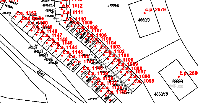 Jihlava 1103 na parcele st. 4653/141 v KÚ Jihlava, Katastrální mapa