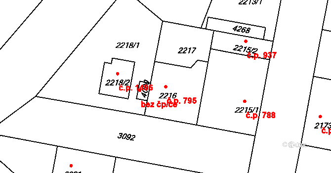 Čelákovice 795 na parcele st. 2216 v KÚ Čelákovice, Katastrální mapa