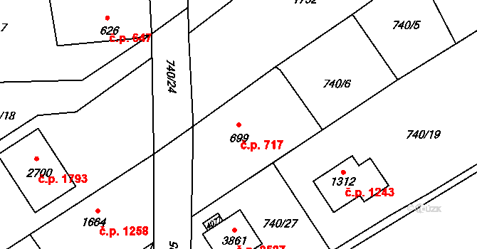 Říčany 717 na parcele st. 699 v KÚ Říčany u Prahy, Katastrální mapa