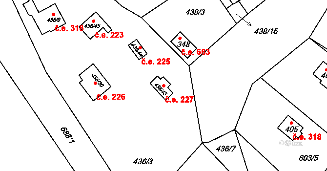 Kamenný Újezdec 227, Kamenný Přívoz na parcele st. 436/43 v KÚ Kamenný Přívoz, Katastrální mapa