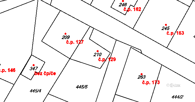 Rychaltice 129, Hukvaldy na parcele st. 210 v KÚ Rychaltice, Katastrální mapa