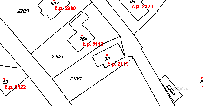 Šumperk 2119 na parcele st. 99 v KÚ Dolní Temenice, Katastrální mapa