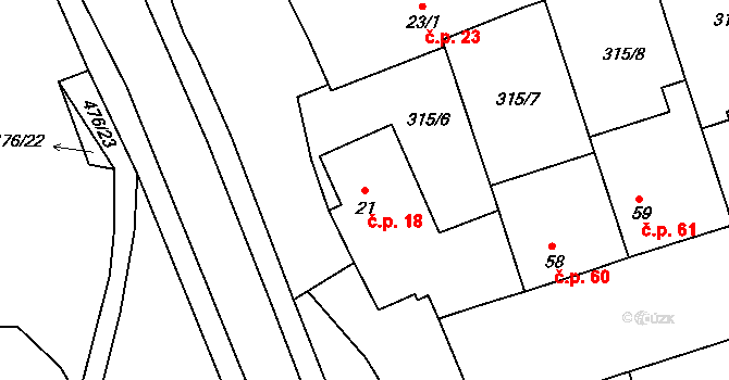 Hradišťko I 18, Veltruby na parcele st. 21 v KÚ Hradišťko I, Katastrální mapa