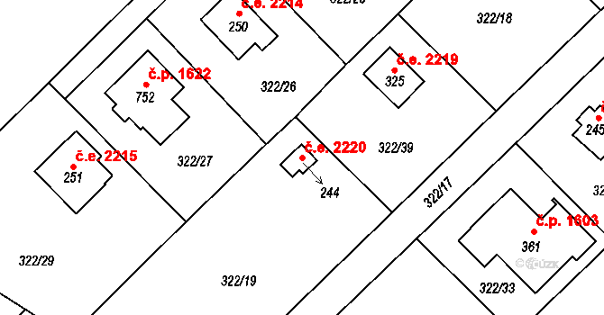 Struhařov 2220, Kamenice na parcele st. 244 v KÚ Štiřín, Katastrální mapa