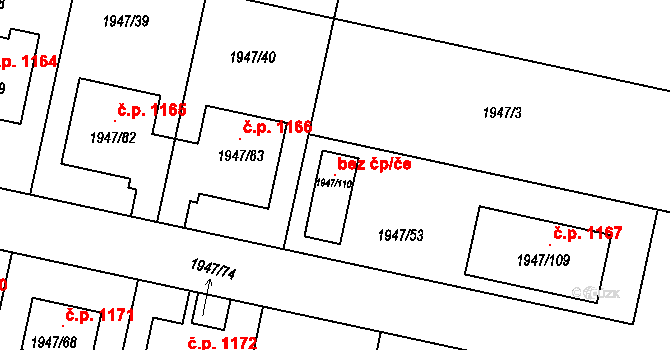 Nivnice 147526256 na parcele st. 1947/110 v KÚ Nivnice, Katastrální mapa