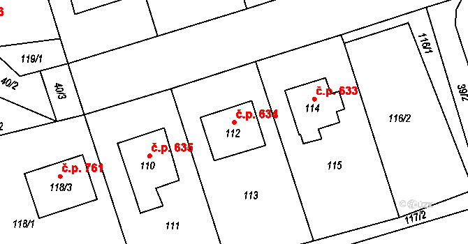 Lipová-lázně 634 na parcele st. 112 v KÚ Dolní Lipová, Katastrální mapa