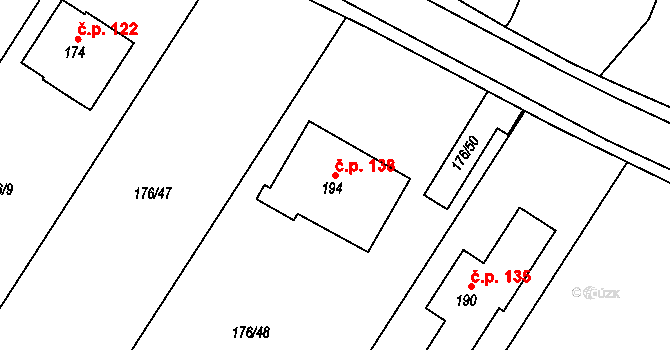 Jílovice 138 na parcele st. 194 v KÚ Jílovice u Českého Meziříčí, Katastrální mapa
