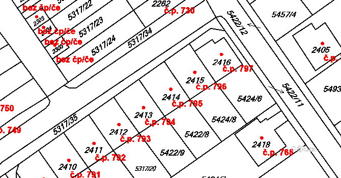Horní Předměstí 795, Polička na parcele st. 2414 v KÚ Polička, Katastrální mapa