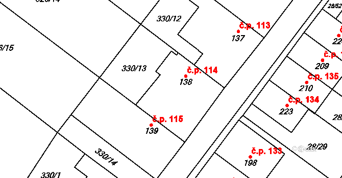 Střelice 114, Uničov na parcele st. 138 v KÚ Střelice u Litovle, Katastrální mapa