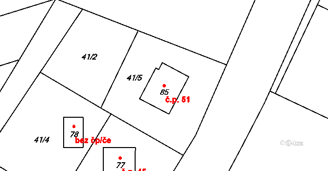 Obora 51, Chomutice na parcele st. 85 v KÚ Obora u Chomutic, Katastrální mapa