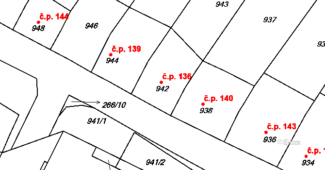 Lovosice 136 na parcele st. 942 v KÚ Lovosice, Katastrální mapa