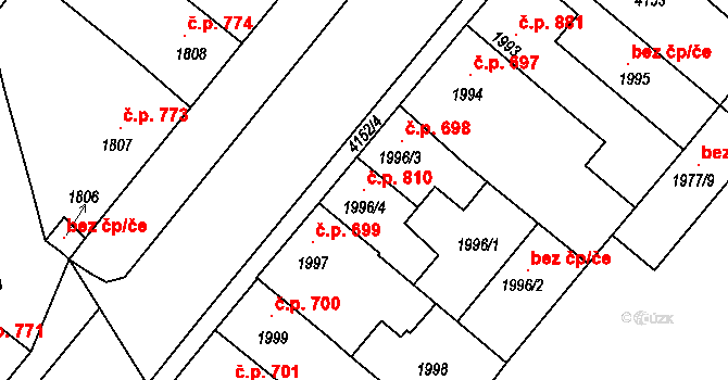Roudnice nad Labem 810 na parcele st. 1996/4 v KÚ Roudnice nad Labem, Katastrální mapa