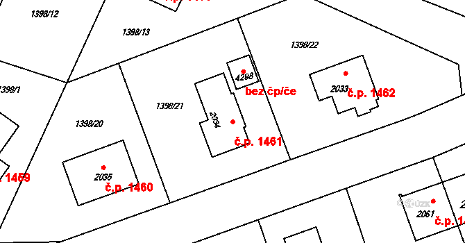 Rožnov pod Radhoštěm 1461 na parcele st. 2034 v KÚ Rožnov pod Radhoštěm, Katastrální mapa