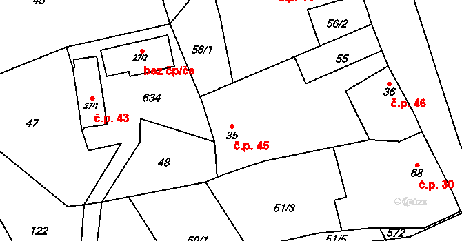 Svatojanský Újezd 45 na parcele st. 35 v KÚ Svatojanský Újezd, Katastrální mapa