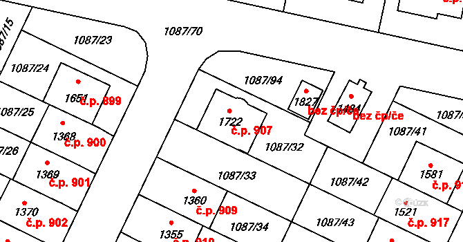 Hluboká nad Vltavou 907 na parcele st. 1722 v KÚ Hluboká nad Vltavou, Katastrální mapa