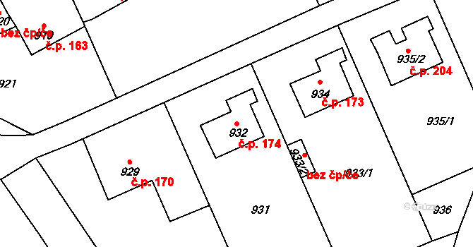Svádov 174, Ústí nad Labem na parcele st. 932 v KÚ Svádov, Katastrální mapa