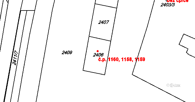 Střekov 1158,1159,1160, Ústí nad Labem na parcele st. 2408 v KÚ Střekov, Katastrální mapa