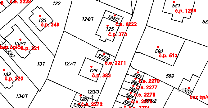 Střekov 2271, Ústí nad Labem na parcele st. 127/2 v KÚ Střekov, Katastrální mapa