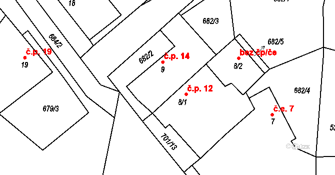 Laby 14, Zvěstov na parcele st. 9 v KÚ Laby, Katastrální mapa