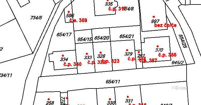 Bohosudov 323, Krupka na parcele st. 328 v KÚ Bohosudov, Katastrální mapa