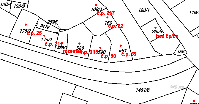 Jejkov 90, Třebíč na parcele st. 590 v KÚ Třebíč, Katastrální mapa