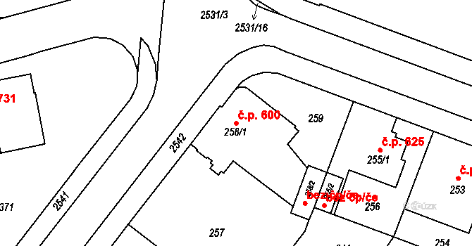Nový Bohumín 600, Bohumín na parcele st. 258/1 v KÚ Nový Bohumín, Katastrální mapa