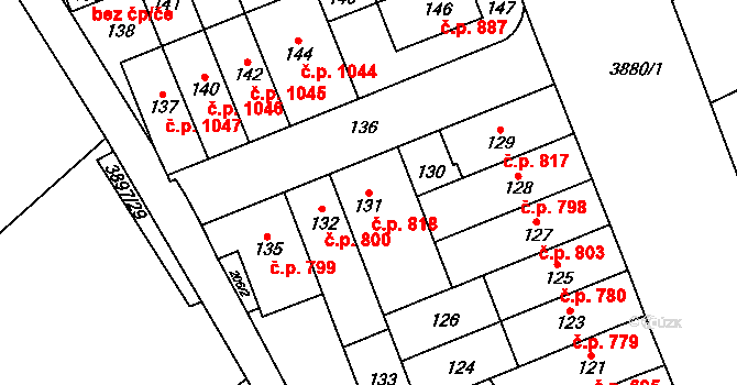 Řečkovice 818, Brno na parcele st. 131 v KÚ Řečkovice, Katastrální mapa