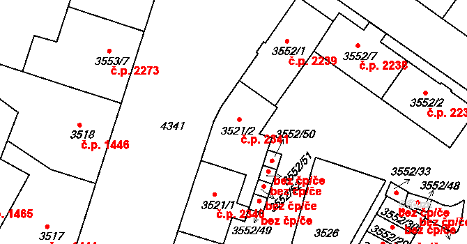 Teplice 2341 na parcele st. 3521/2 v KÚ Teplice, Katastrální mapa