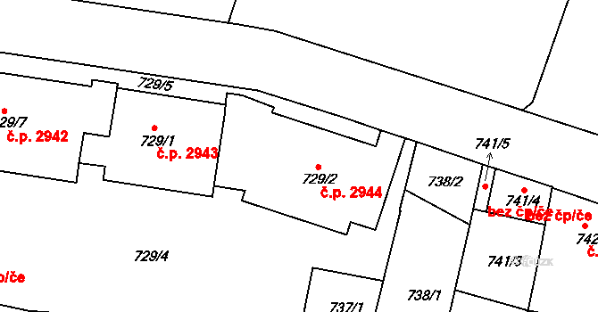 Teplice 2944 na parcele st. 729/2 v KÚ Teplice, Katastrální mapa