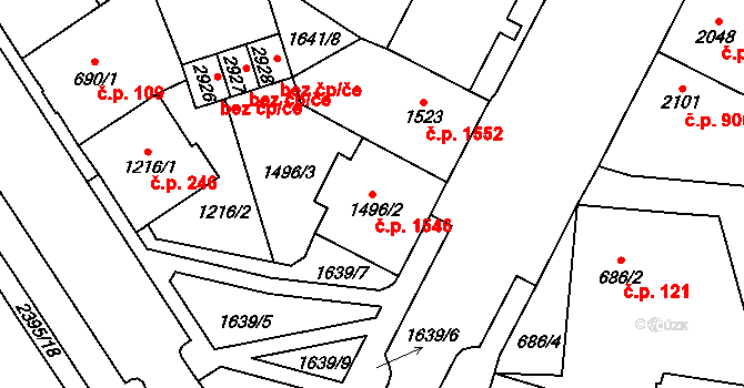 Cheb 1546 na parcele st. 1496/2 v KÚ Cheb, Katastrální mapa