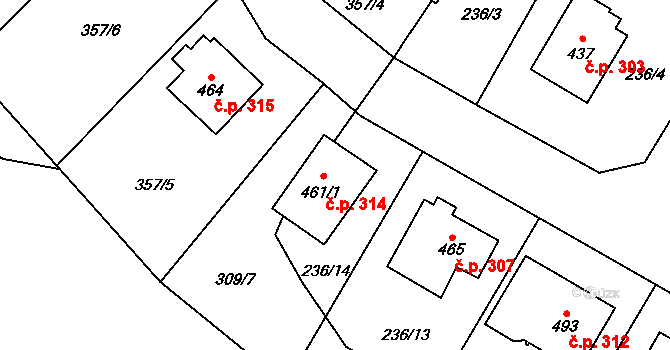 Strážov 314 na parcele st. 461/1 v KÚ Strážov na Šumavě, Katastrální mapa