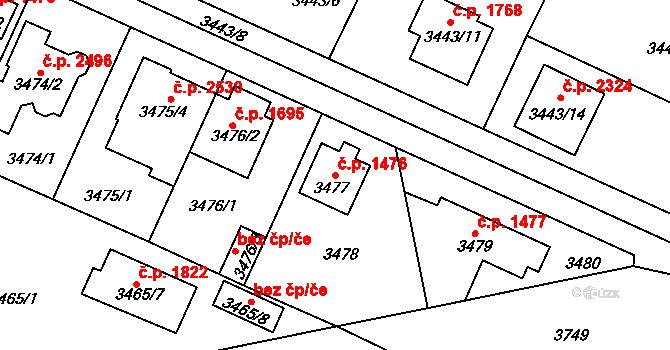 Horní Počernice 1476, Praha na parcele st. 3477 v KÚ Horní Počernice, Katastrální mapa