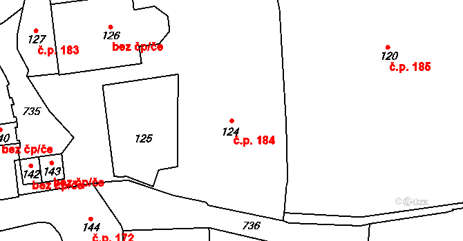 Hradčany 184, Praha na parcele st. 124 v KÚ Hradčany, Katastrální mapa