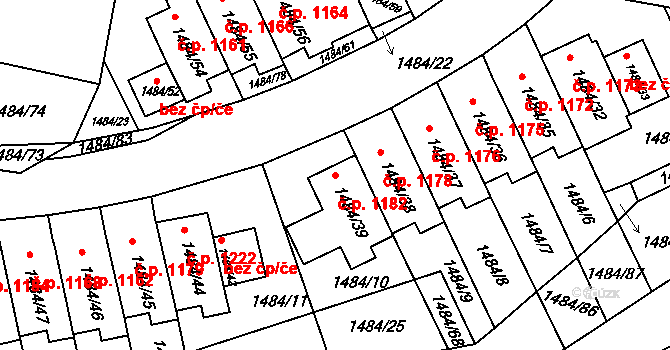 Košíře 1182, Praha na parcele st. 1484/39 v KÚ Košíře, Katastrální mapa