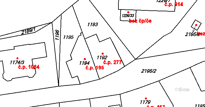 Ruzyně 277, Praha na parcele st. 1192 v KÚ Ruzyně, Katastrální mapa