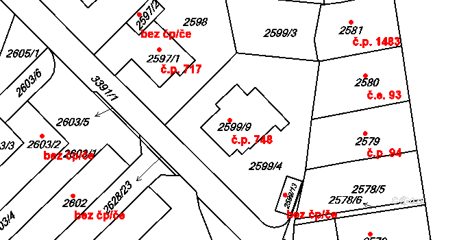 Michle 748, Praha na parcele st. 2599/9 v KÚ Michle, Katastrální mapa