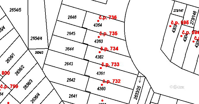 Střední Předměstí 734, Trutnov na parcele st. 4362 v KÚ Trutnov, Katastrální mapa