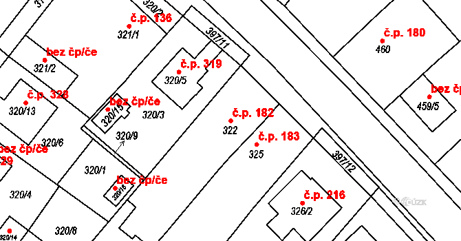 Pražské Předměstí 182, Bílina na parcele st. 322 v KÚ Bílina, Katastrální mapa