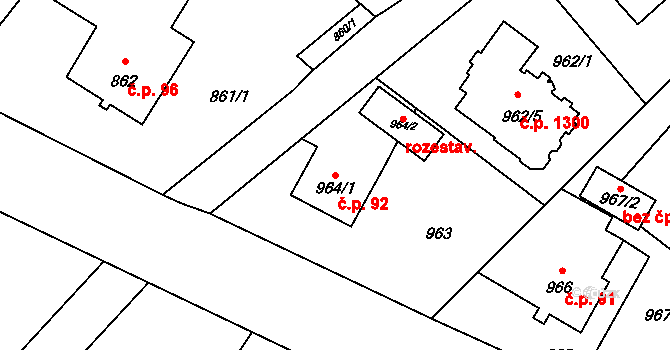 Ráj 92, Karviná na parcele st. 964/1 v KÚ Ráj, Katastrální mapa