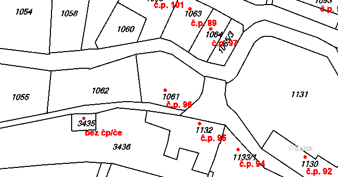 Úštěk-Českolipské Předměstí 96, Úštěk na parcele st. 1061 v KÚ Úštěk, Katastrální mapa