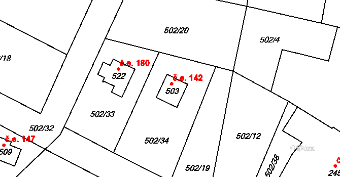 Koloděje nad Lužnicí 142, Týn nad Vltavou na parcele st. 503 v KÚ Koloděje nad Lužnicí, Katastrální mapa
