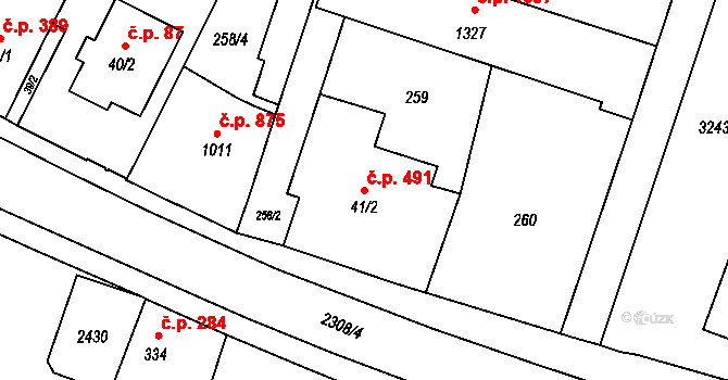 Kateřinky 491, Opava na parcele st. 41/2 v KÚ Kateřinky u Opavy, Katastrální mapa