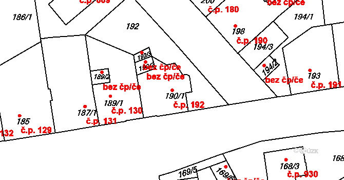 Černice 192, Plzeň na parcele st. 190/1 v KÚ Černice, Katastrální mapa