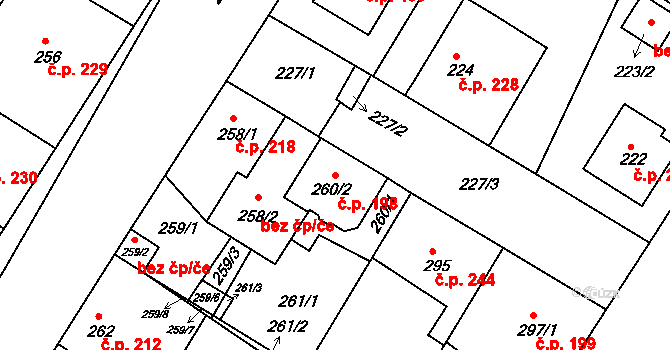 Křimice 198, Plzeň na parcele st. 260/2 v KÚ Křimice, Katastrální mapa