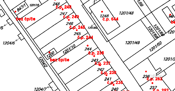 Hylváty 238, Ústí nad Orlicí na parcele st. 244 v KÚ Hylváty, Katastrální mapa