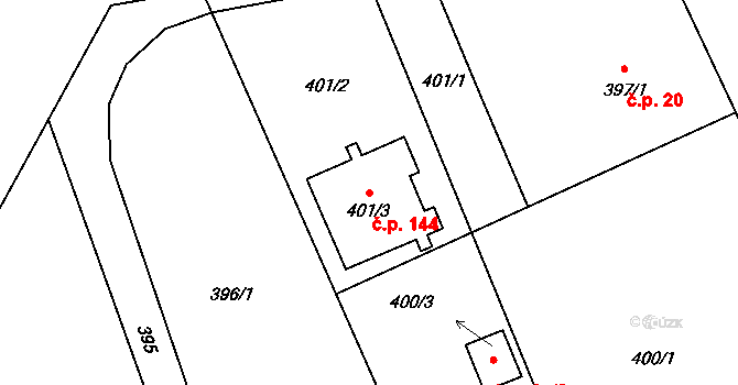Dolní Datyně 144, Havířov na parcele st. 401/3 v KÚ Dolní Datyně, Katastrální mapa